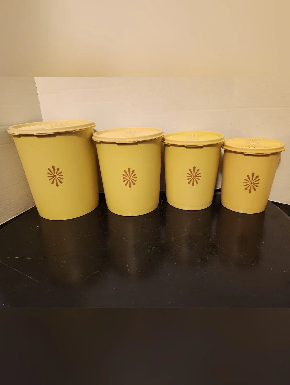 Vintage Tupperware Nesting Canister Set 4 w/ Lids Yellow Golden Harvest